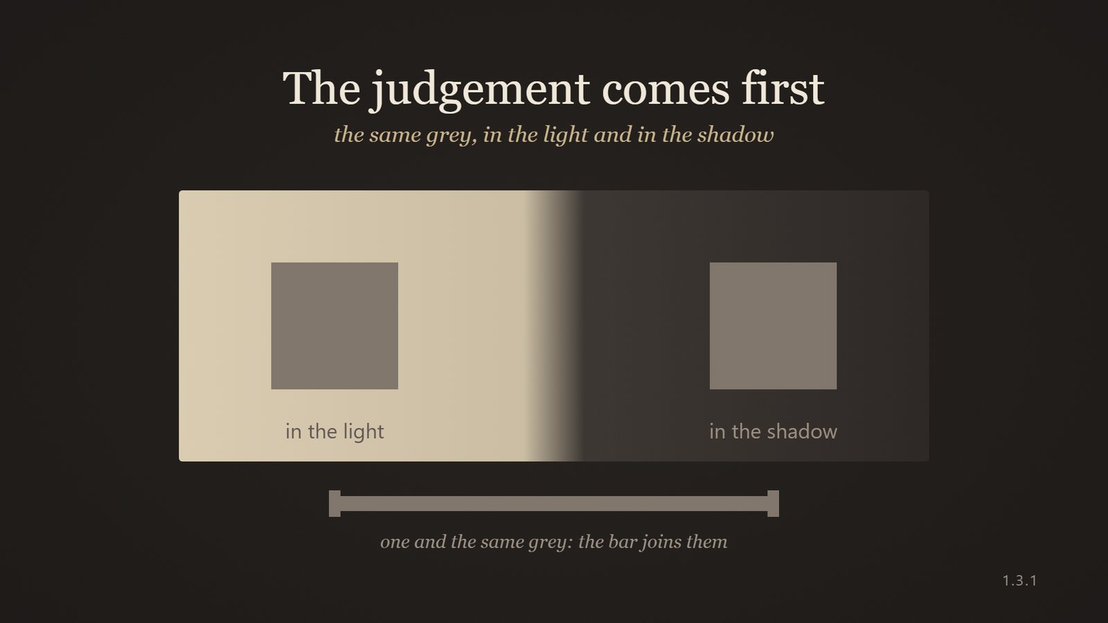 Diagram: the same grey in the light and in the shadow; in the shadow it looks lighter