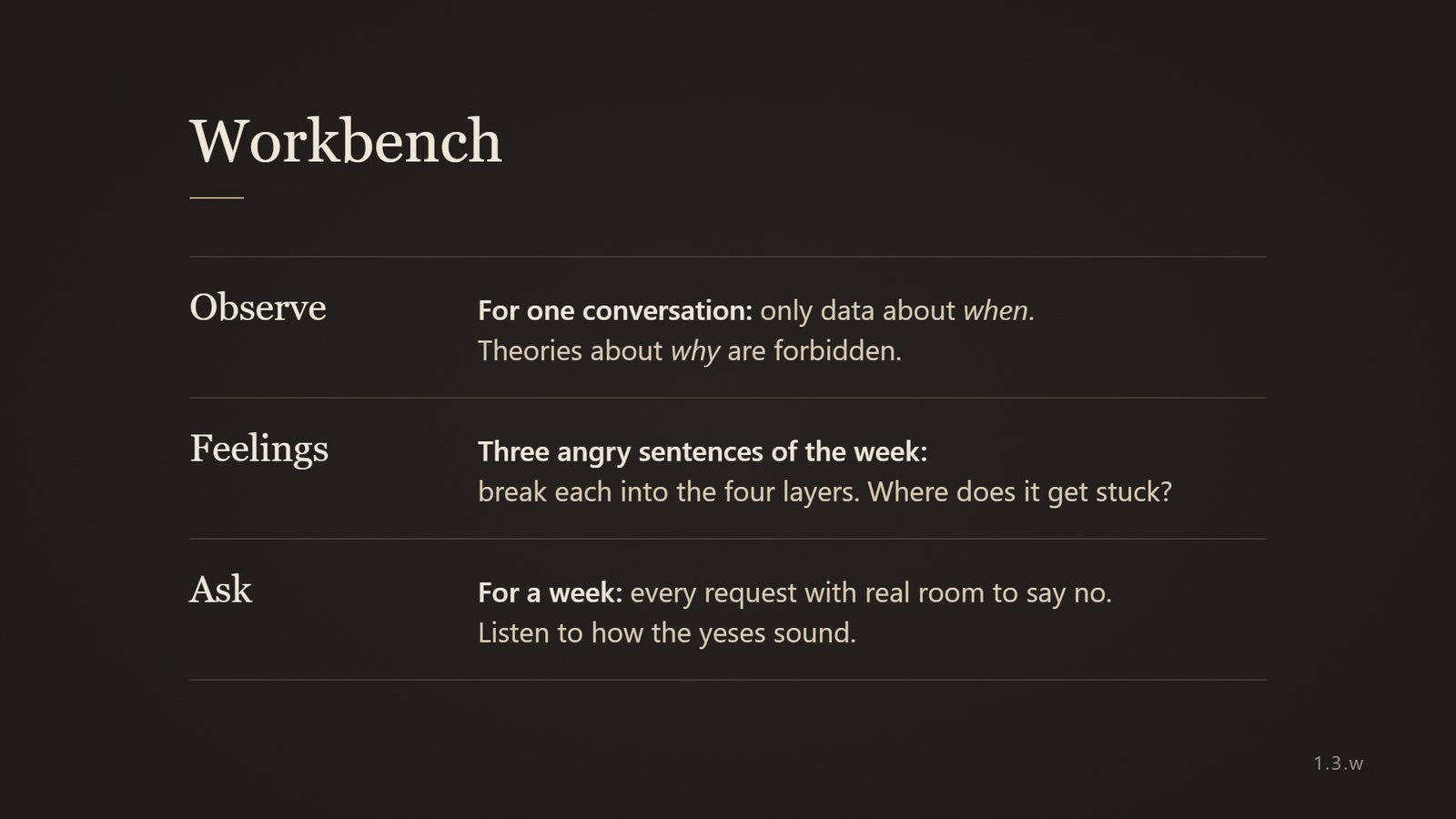 The workbench: three small exercises